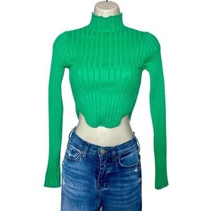 Altar’d State Size Small Kelly Green Ribbed Mock Neck Cropped Knit Sweater